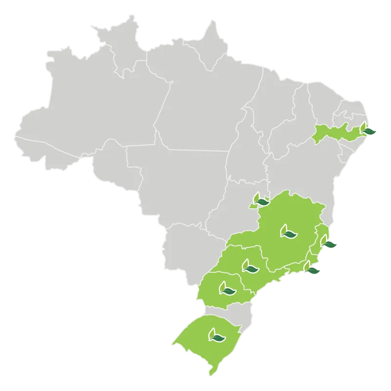 Mapa de cobertura da MedSênior nos 8 estados de atuação