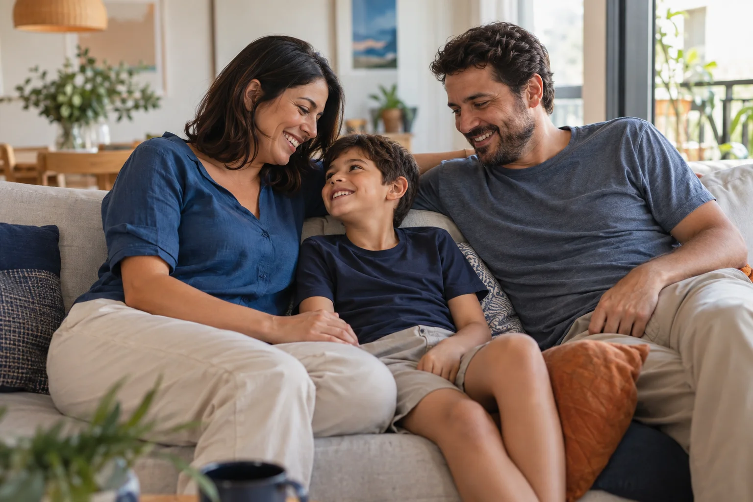 Família reunida em um momento de carinho em casa